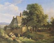 Adrian Ludwig Richter Church at Graupen in Bohemia (mk09) oil on canvas
